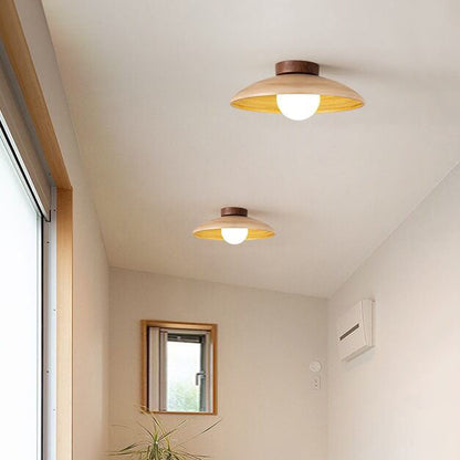 Japanese Wabi-sabi Faux Woodgrain Flying Saucer Design 1-light Semi-flush Mount Ceiling Light