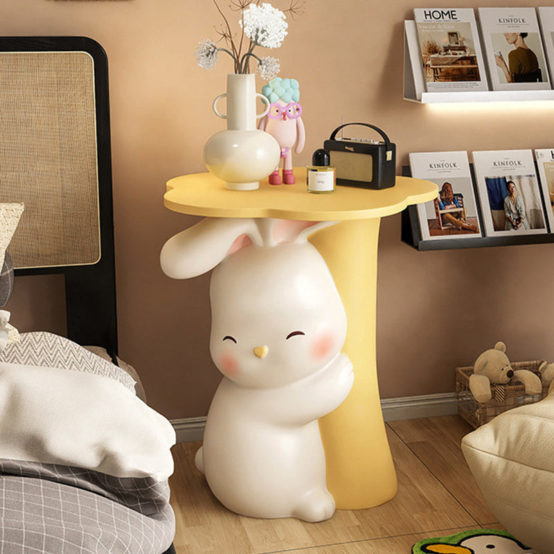Lumendat Contemporary Creative Kids Flower Rabbit Resin Wood End Table 1-Tray For Bedroom Lumendat