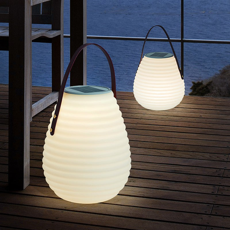 Modern Minimalist Solar Waterproof Leather PE Cylinder Striped Lantern Portable LED Landscape Lighting Outdoor Light For Outdoor Patio Lumendat