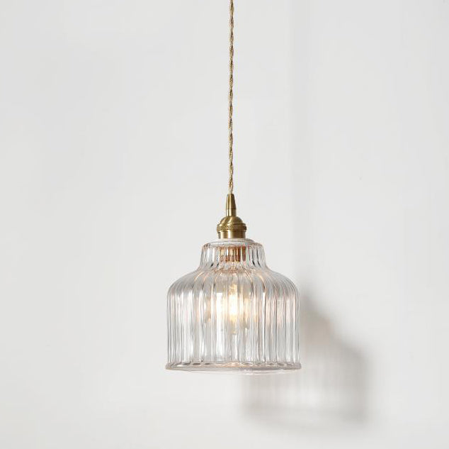 Modern Minimalist Copper Glass Semicircular 1-light Pendant Light for Bedroom