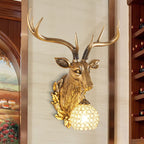 European Retro Deer Head Resin 1-Light Wall Sconce Lamp