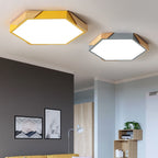 Contemporary Scandinavian Hexagonal Wood Grain Iron LED Flush Mount Ceiling Light for Bedroom BulbSquare