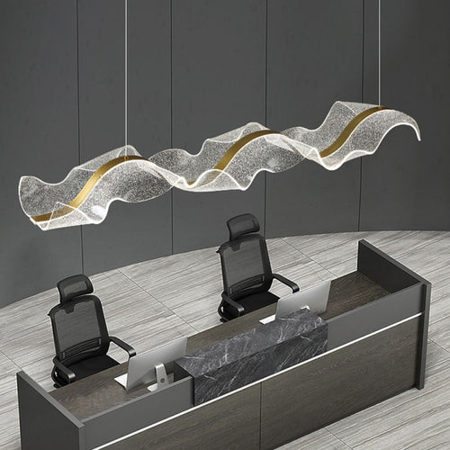 Contemporary Luxury Acrylic Corrugated Fluttering Tape Metal LED Island Light Pendant Light for Living Room BulbSquare