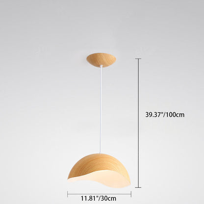Contemporary Scandinavian Wood Grain Iron Dome Wave LED Pendant Light for Dining Room