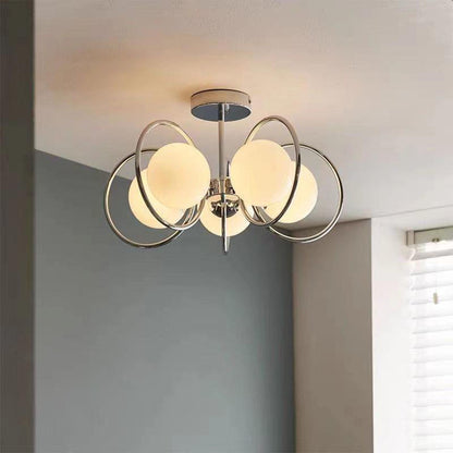 Traditional Vintage Iron Glass Ball Circle 3/5 Light Semi-Flush Mount Ceiling Light For Living Room