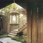 Modern Minimalist Hexagonal Column Aluminum Glass 1-light Outdoor Pendant Light for Garden BulbSquare