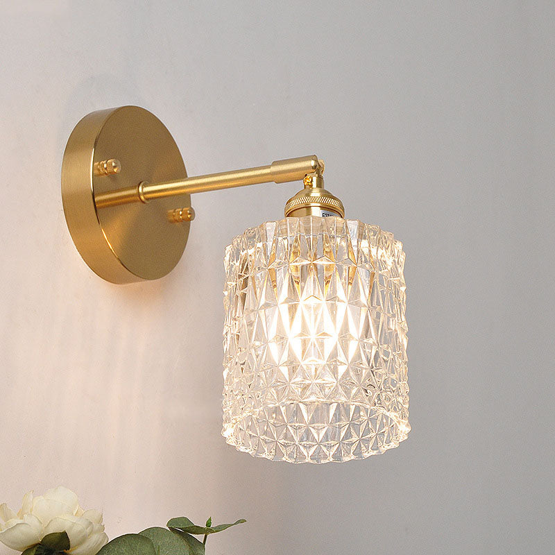 Japanese Vintage Brass Glass Cylinder 1-Light Wall Sconce Lamp Lumendat