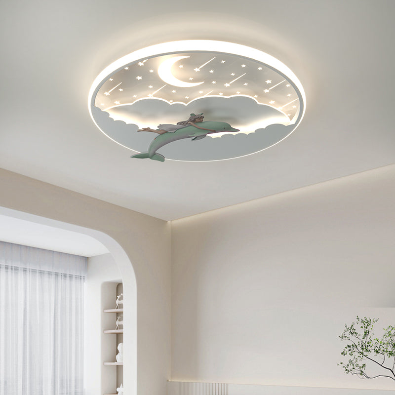 Modern Art Deco Dolphin Round Acrylic Iron LED Flush Mount Ceiling Light for Living Room