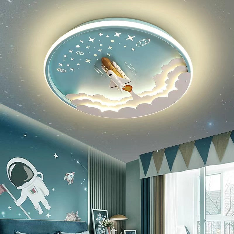 Lumendat Contemporary Creative Cartoon Rocket Unicorn Acrylic Round Shade LED Kids Flush Mount Ceiling Light For Bedroom Lumendat