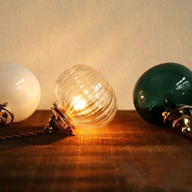 Traditional Japanese Brass Glass Pumpkin Shade 1-light Pendant Light for Living Room
