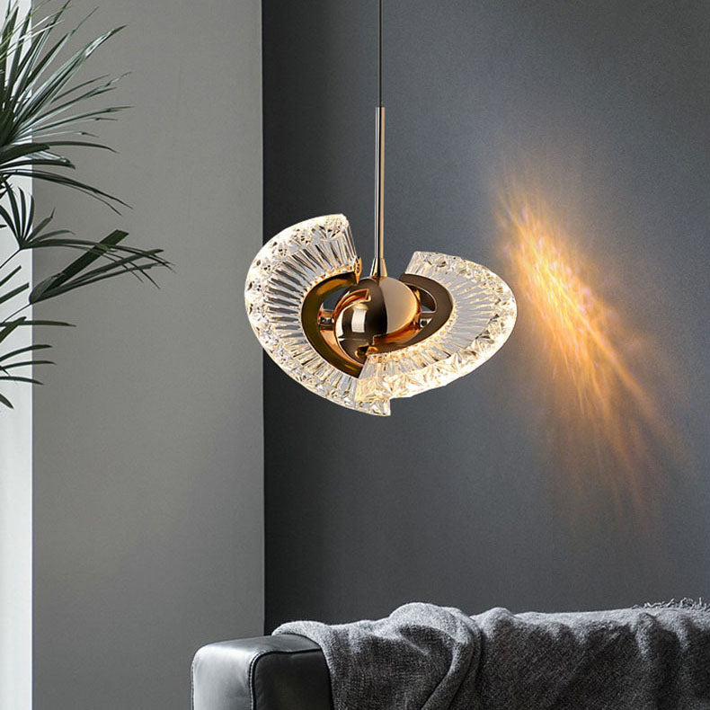 Contemporary Luxury Gold Finish Frame Round Shade LED Pendant Light for Bedroom