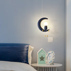 Lumendat Contemporary Nordic Kids Iron Resin Glass Moon Doll 1-Light Pendant Light For Bedside Lumendat