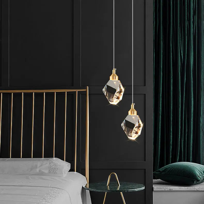 Modern Luxury Sparkling Crystal Stone Iron LED Pendant Light for Living Room BulbSquare