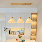 Nordic Wooden Pleated Cone 1/3 Light Island Light Chandelier BulbSquare