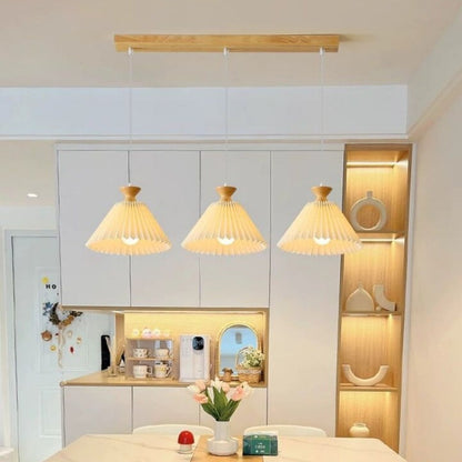 Nordic Wooden Pleated Cone 1/3 Light Island Light Chandelier