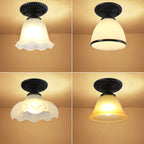 Contemporary Retro Floral Bell Round Iron Glass 1-Light Semi-Flush Mount Ceiling Light For Hallway Lumendat