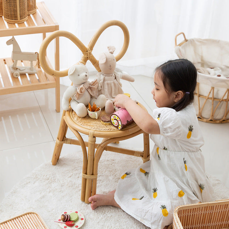 Lumendat Traditional Japanese Round Rattan Weaving Footstool Kids Backrest Chair For Entryways Lumendat