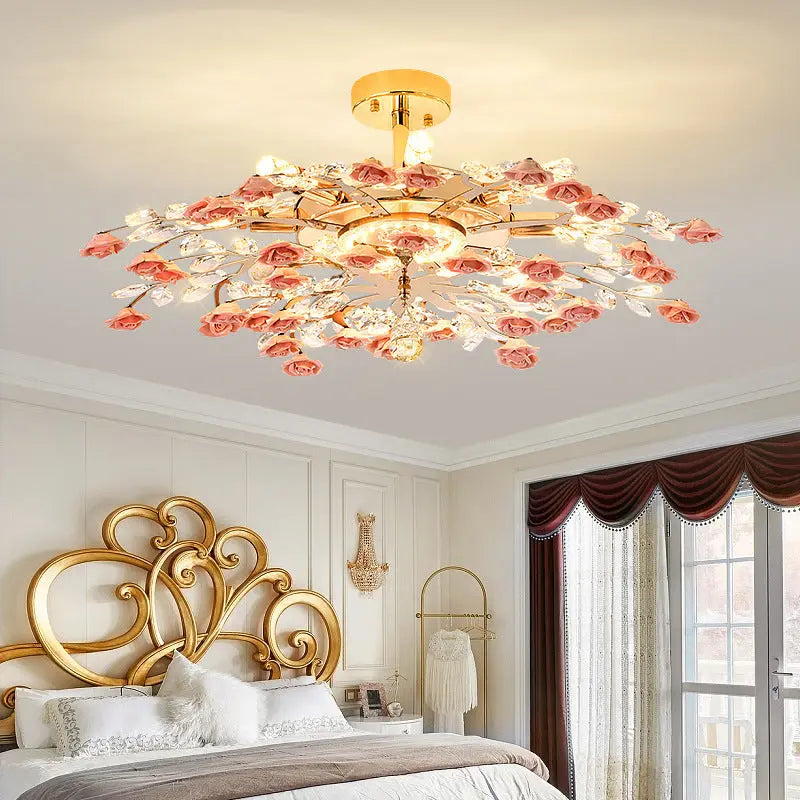 Modern Luxury Rose Iron Ceramic Crystal 6/7/8 Light Chandelier Lumendat