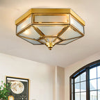 Traditional European Polygonal All Copper Glass 3/4 Light Flush Mount Ceiling Light For Living Room Lumendat