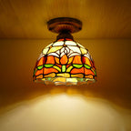 Traditional Tiffany Tulip Stained Glass Iron Dome 1-light Semi-flush Mount Ceiling Light for Living Room BulbSquare