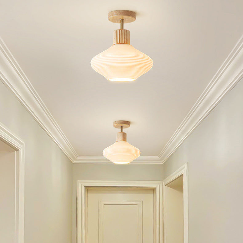 Nordic Log Striped Glass Oval 1-light Semi-flush Mount Ceiling Light