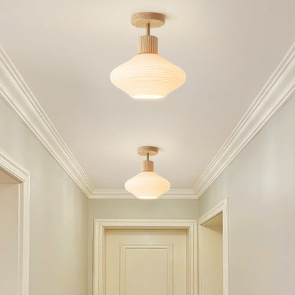 Nordic Log Striped Glass Oval 1-light Semi-flush Mount Ceiling Light