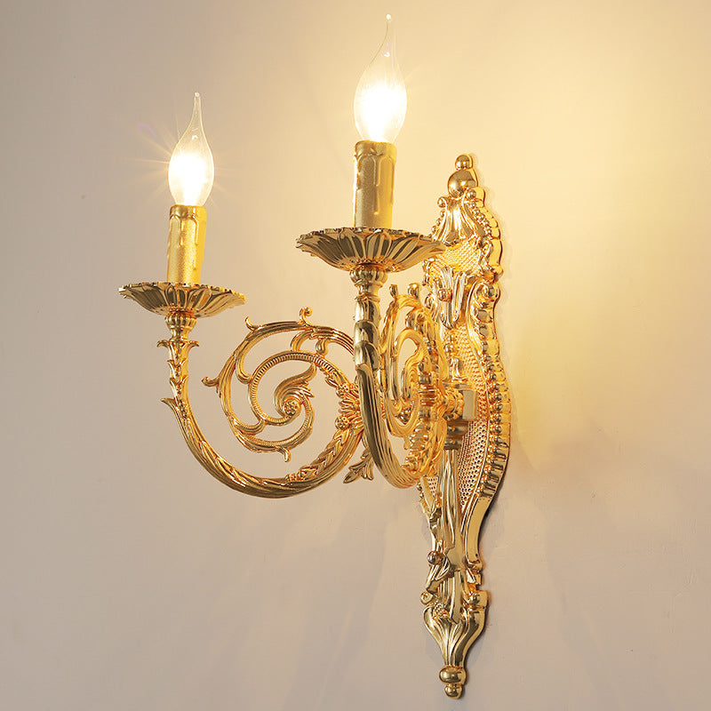 European Modern Luxury Candelabra Carved Zinc Alloy Fabric 2-Light Wall Sconce Lamp Lumendat