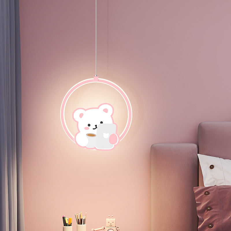 Lumendat Modern Simplicity Kids Aluminum Iron Acrylic Circle Bear Cow LED Pendant Light For Bedside Lumendat