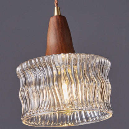Modern Transitional Walnut Brass Round Glass Shade 1-light Pendant Light for Living Room