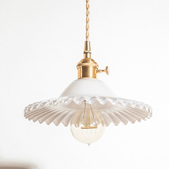 Traditional European Round Textured Glass 1-Light  Dome Lace Pendant Light