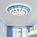 Traditional Tiffany Mediterranean Stained Glass Dome 2-light Flush Mount Ceiling Light for Hallway BulbSquare