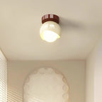 Contemporary French Cream Iron Glass Spherical Ball 1-light Semi-flush Mount Ceiling Light for Hallway