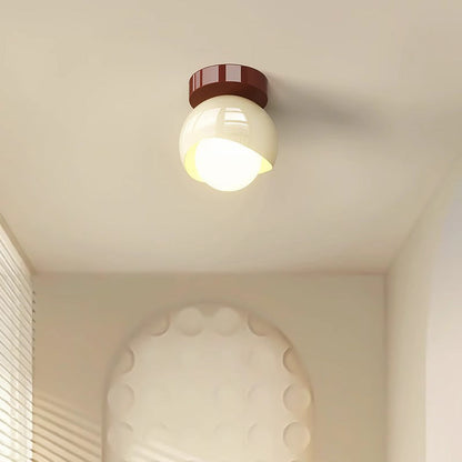 Contemporary French Cream Iron Glass Spherical Ball 1-light Semi-flush Mount Ceiling Light for Hallway