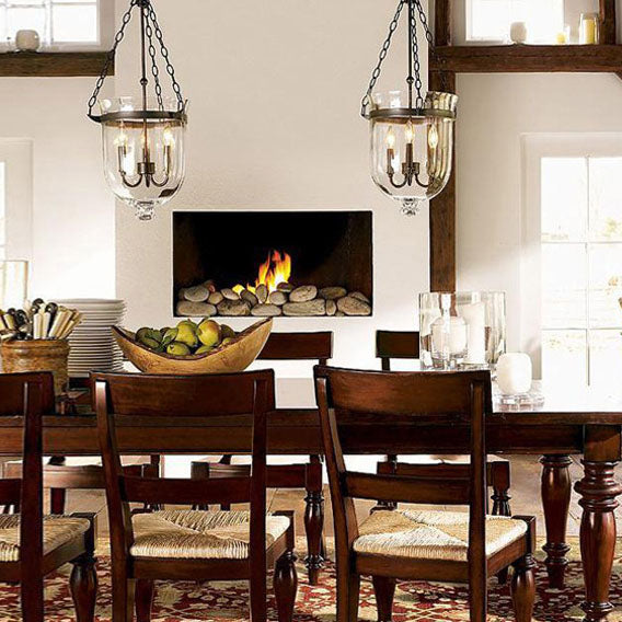 Traditional Rustic Round Glass Bucket Iron Candelabra 3-light Chandelier for Living Room