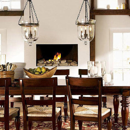 Traditional Rustic Round Glass Bucket Iron Candelabra 3-light Chandelier for Living Room