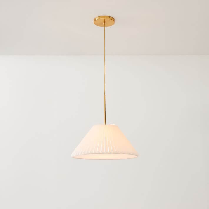Contemporary Scandinavian Pleated PVC Fabric Hardware Drum Cone 1-Light Pendant Light for Living Room Lumendat