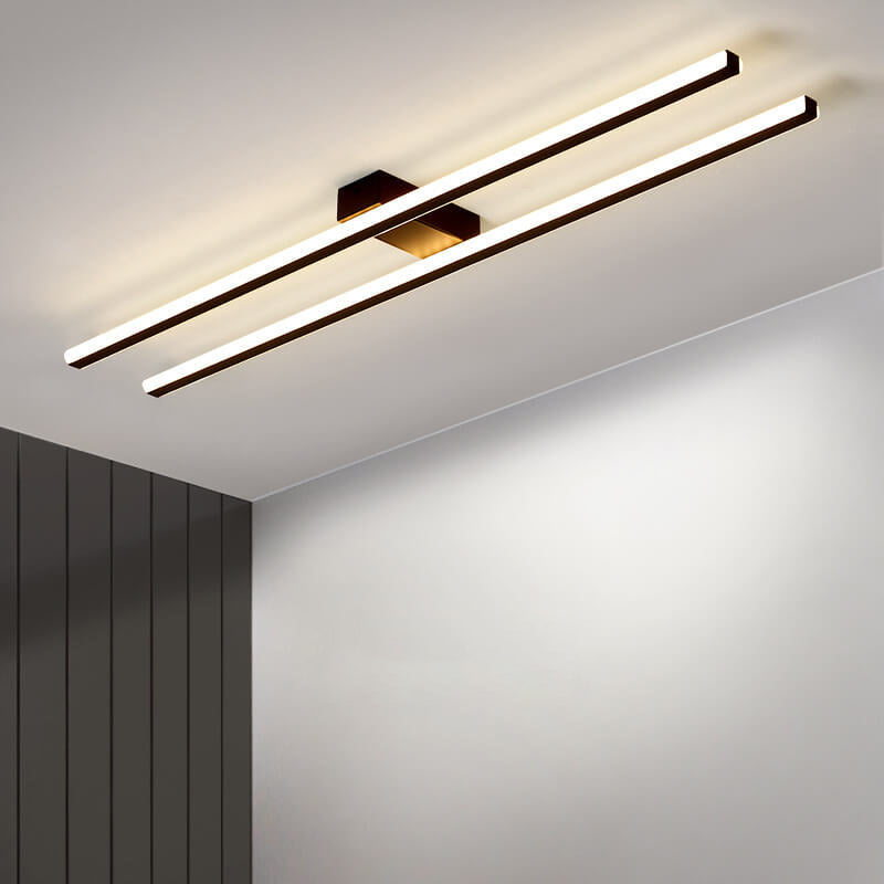 Modern Minimalist Geometric Dual Straight Line LED Semi-flush Mount Ceiling Light for Hallway