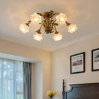 Traditional Rustic Floral Iron Glass 6/8/10 Light Semi-Flush Mount Ceiling Light For Living Room Lumendat