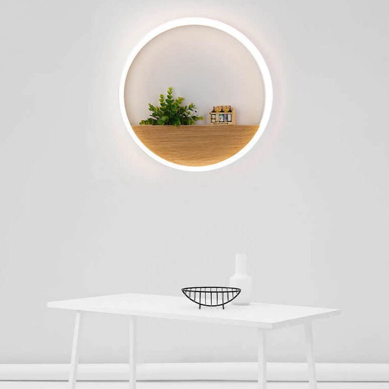 Creative Solid Wood Acrylic Storage Decoration Round LED Wall Sconce Lamp Lumendat