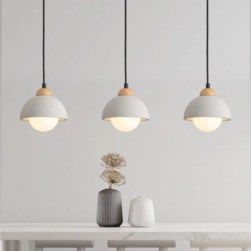 Contemporary Scandinavian Cement Dome Glass Shade 1-light Pendant Light for Bedroom BulbSquare
