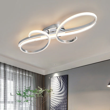 Modern Minimalist Curved Line Iron Aluminum Silicone LED Semi-flush Mount Ceiling Light for Living Room