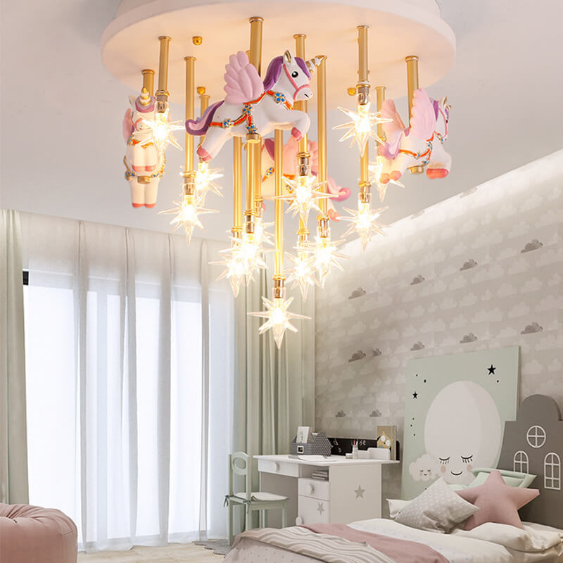 Lumendat Modern Children's Pegasus Hardware Resin Glass 13-Light Flush Mount Ceiling Light Lumendat