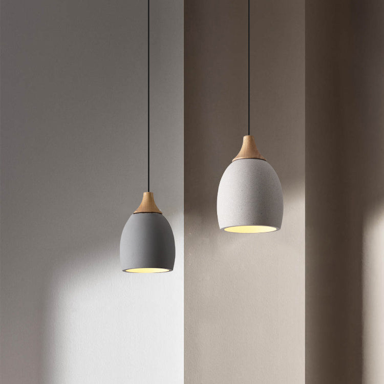 Traditional Japanese Cement Solid Wood Circle 1-light Pendant Light for Dining Room BulbSquare