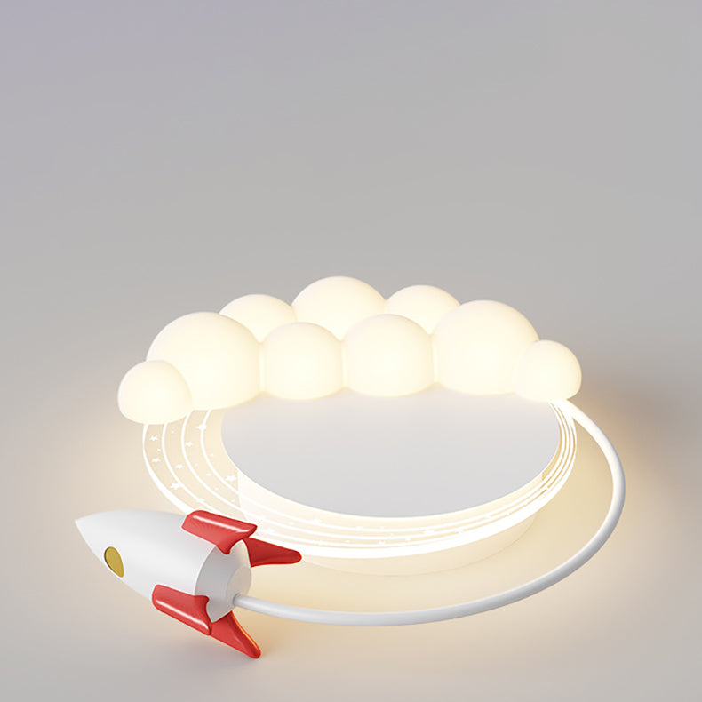 Lumendat Modern Art Deco Kids Iron PE Rocket Cloud Round LED Flush Mount Ceiling Light For Bedroom Lumendat