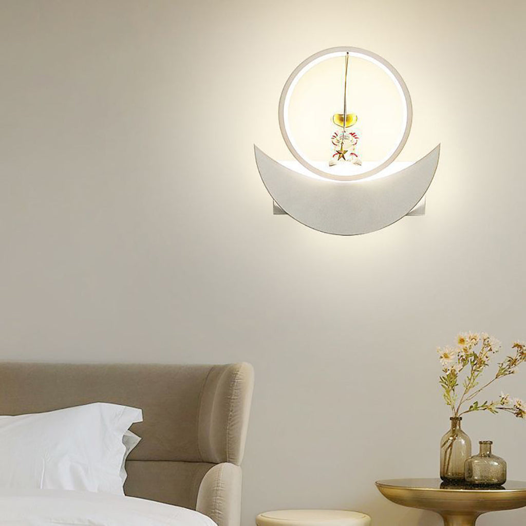 Lumendat Contemporary Creative Resin Space Astronaut Round Iron Aluminum Shade LED Kids Wall Sconce Lamp For Bedroom Lumendat