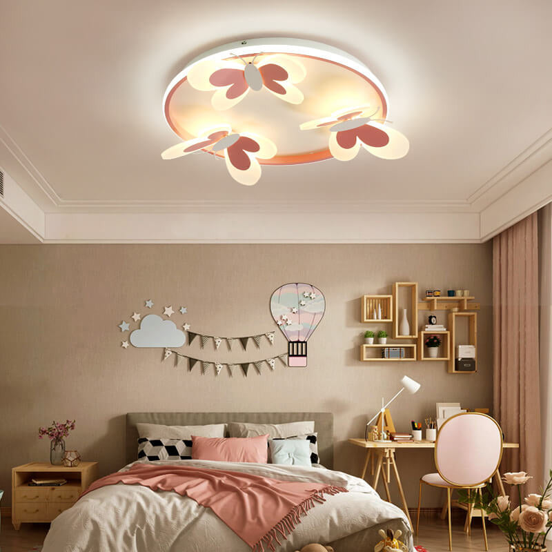 Lumendat Cartoon Creative Pink Butterfly Circle LED Flush Mount Ceiling Light Lumendat