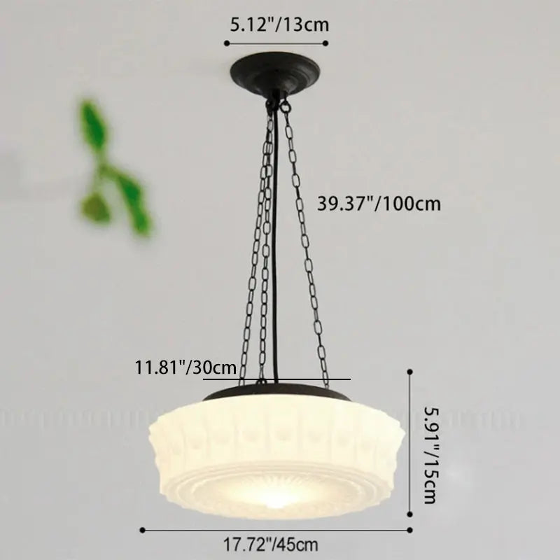 Traditional French Iron Glass Stripes Round Drum LED Semi-flush Mount Ceiling Light for Living Room & Bedroom Lumendat