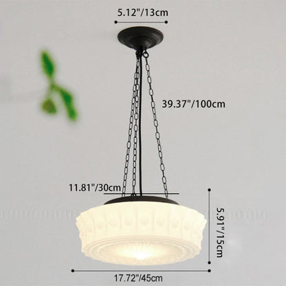 Traditional French Iron Glass Stripes Round Drum LED Semi-Flush Mount Ceiling Light For Living Room & Bedroom