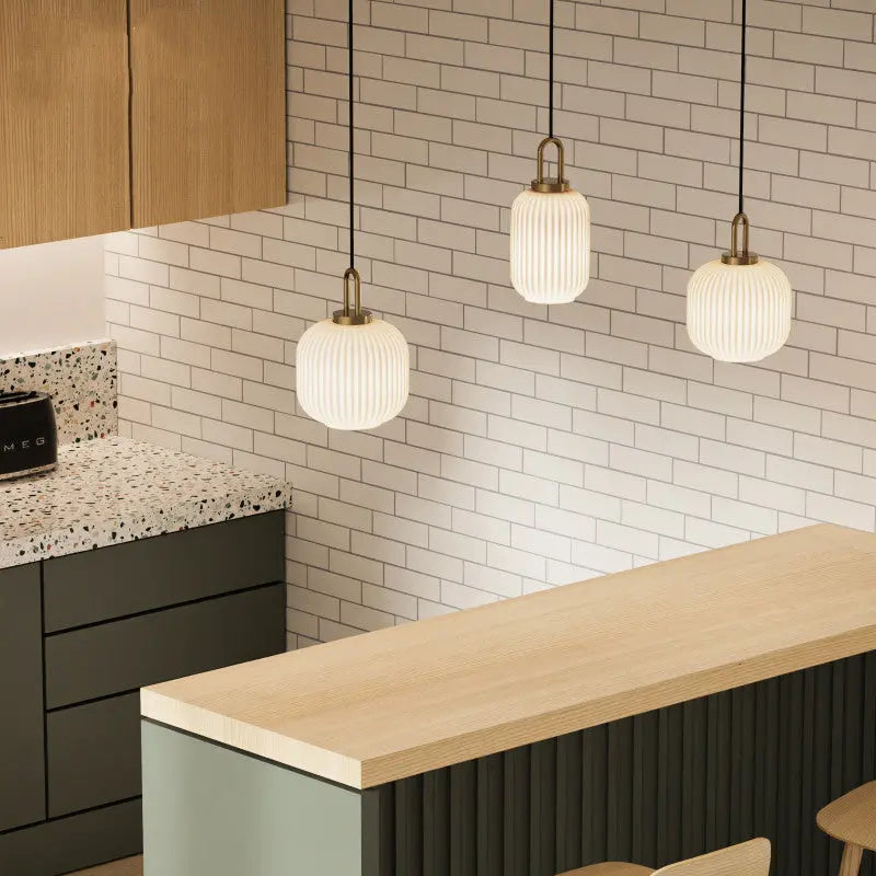 Contemporary Nordic Round Oval Pumpkin Stainless Steel Striped Glass 1-light Pendant Light for Living Room BulbSquare