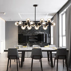 Contemporary Scandinavian Long Round Globe Iron Glass 16-light Island Light Chandelier for Dining Room Lumendat